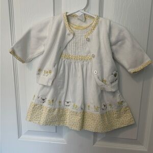 Carter's White Baby Dress and Cardigan Set with Yellow Trim